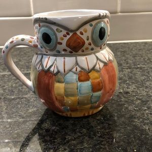 Whimsical MacKenzie-Childs Owl ceramic mug, retired, rare vintage coffee cup